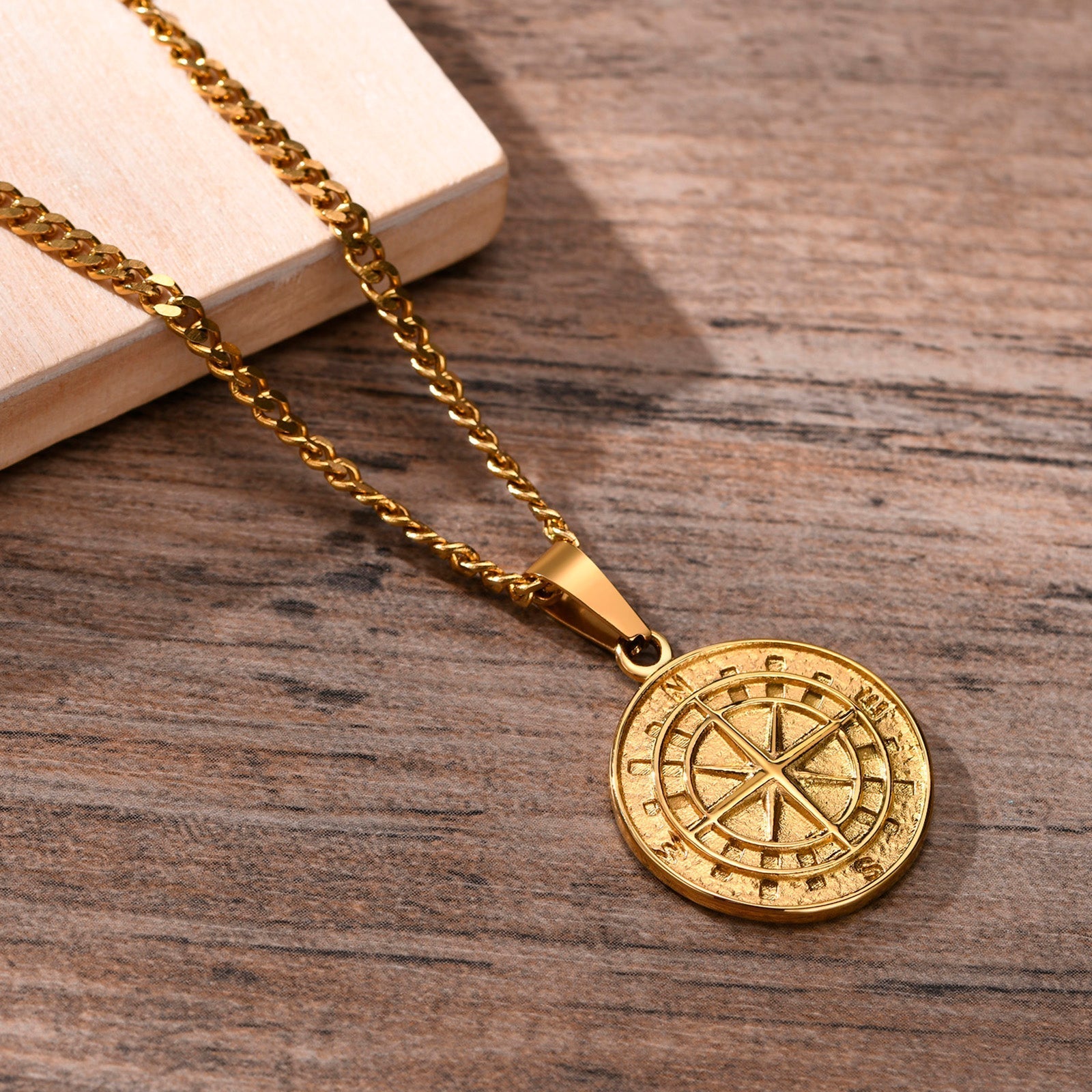 Compass Collection | Stainless Steel Necklace with Cuban Link Chain | Stylish Accessory for Everyday Wear