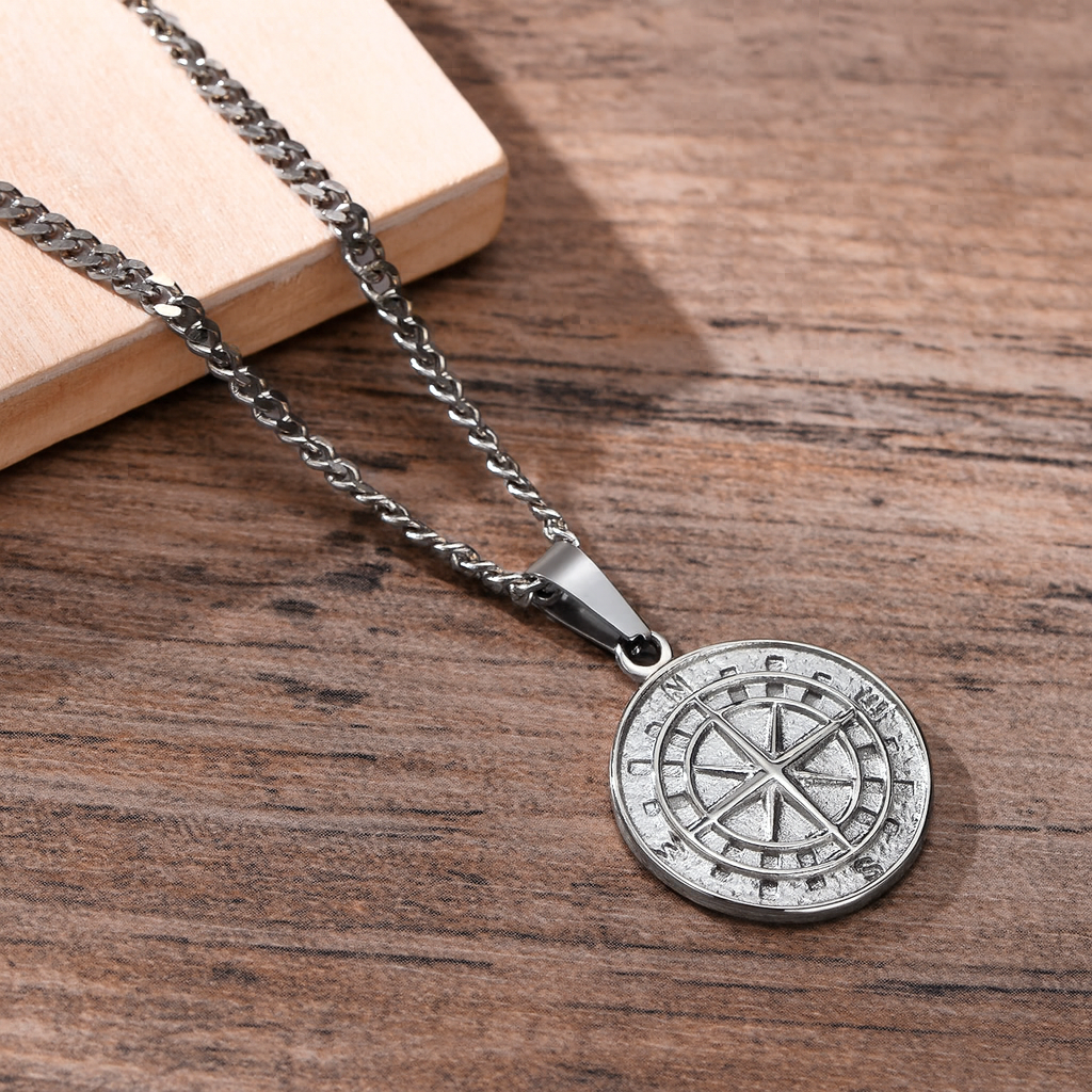 Compass Collection | Stainless Steel Necklace with Cuban Link Chain | Stylish Accessory for Everyday Wear