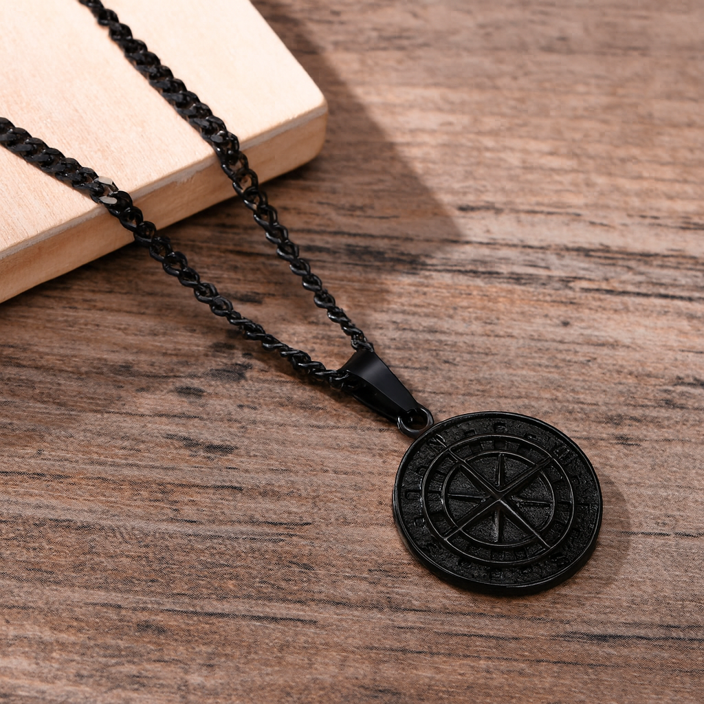 Compass Collection | Stainless Steel Necklace with Cuban Link Chain | Stylish Accessory for Everyday Wear