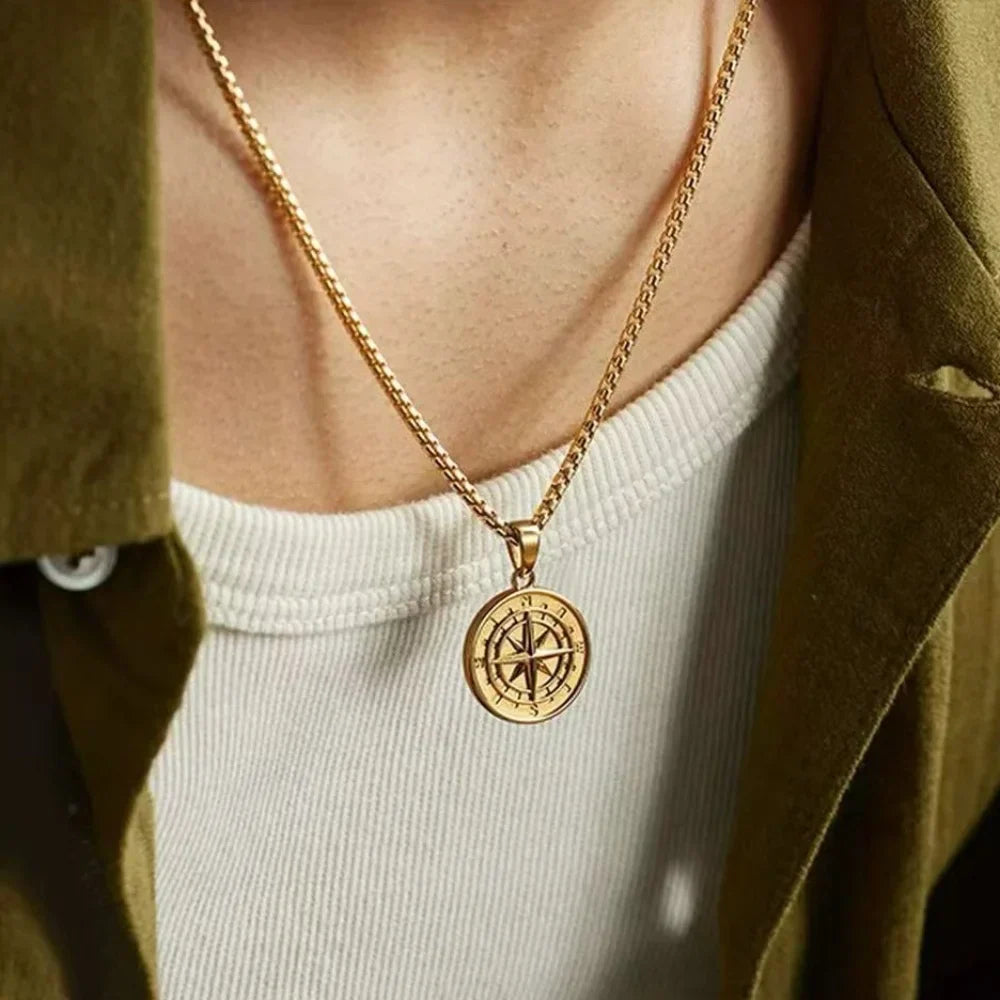 Compass Collection | Stainless Steel Necklace with Cuban Link Chain | Stylish Accessory for Everyday Wear