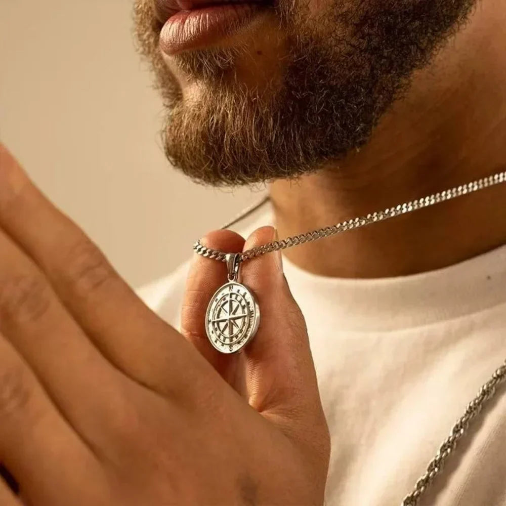 Compass Collection | Stainless Steel Necklace with Cuban Link Chain | Stylish Accessory for Everyday Wear