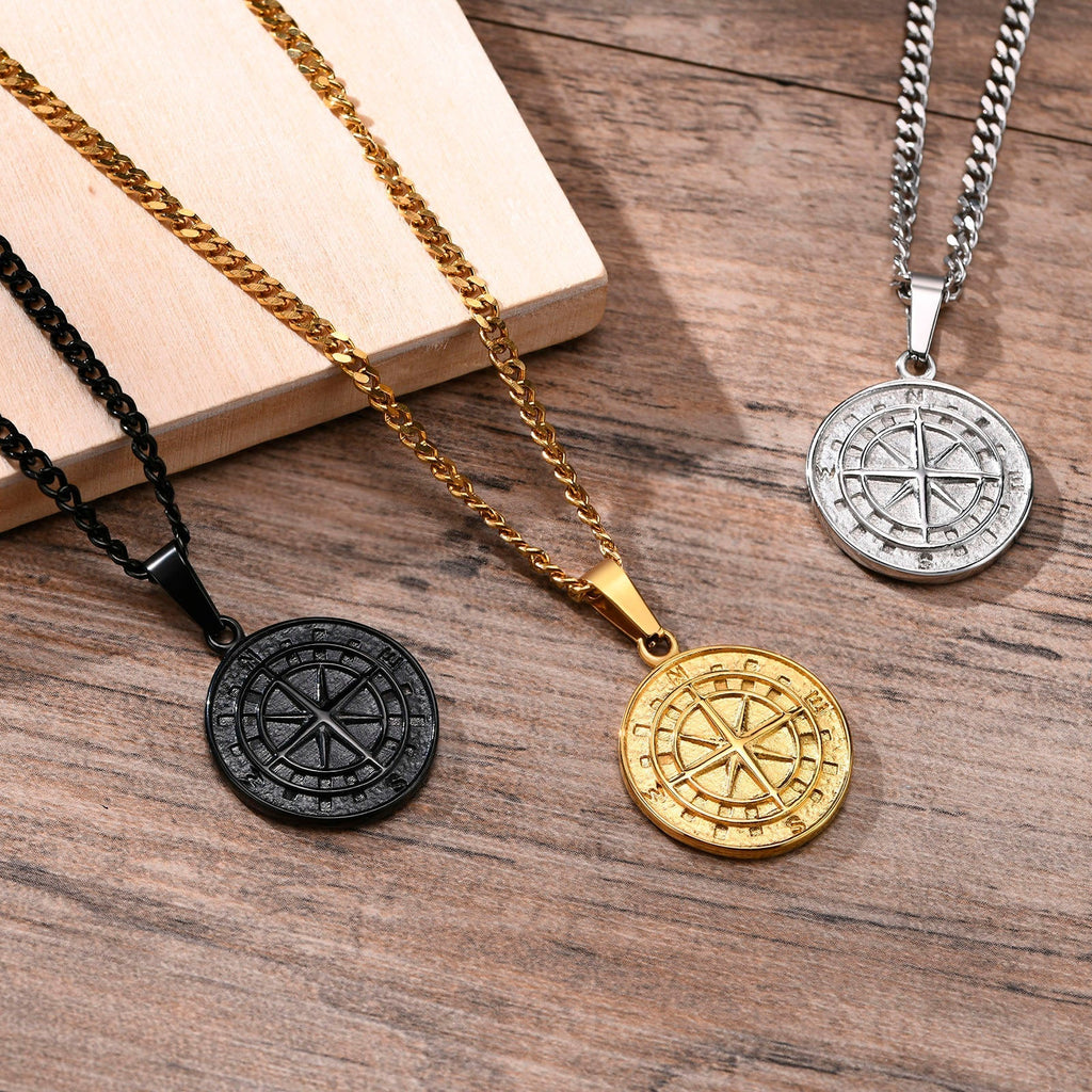 Compass Collection | Stainless Steel Necklace with Cuban Link Chain | Stylish Accessory for Everyday Wear