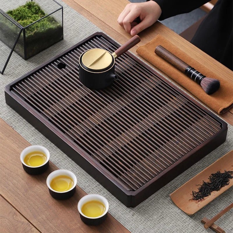 Elegant Bamboo Tea Tray with Water Drain System for a Sophisticated Tea Experience