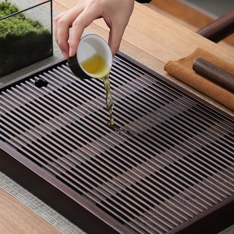 Elegant Bamboo Tea Tray with Water Drain System for a Sophisticated Tea Experience