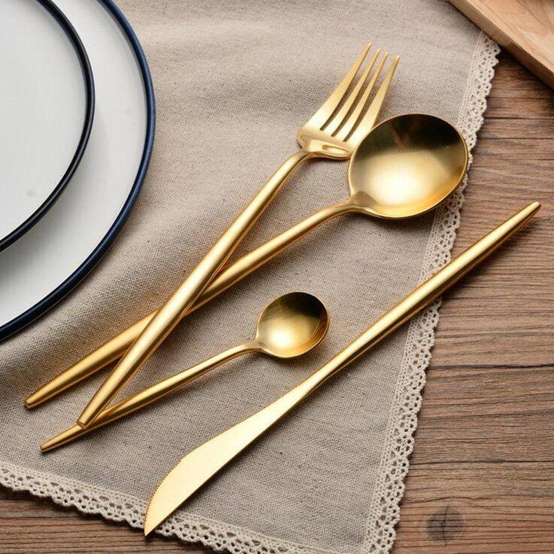 Elegant Matte Gold Flatware Set | 24-Piece Cutlery Collection for Luxurious Dining