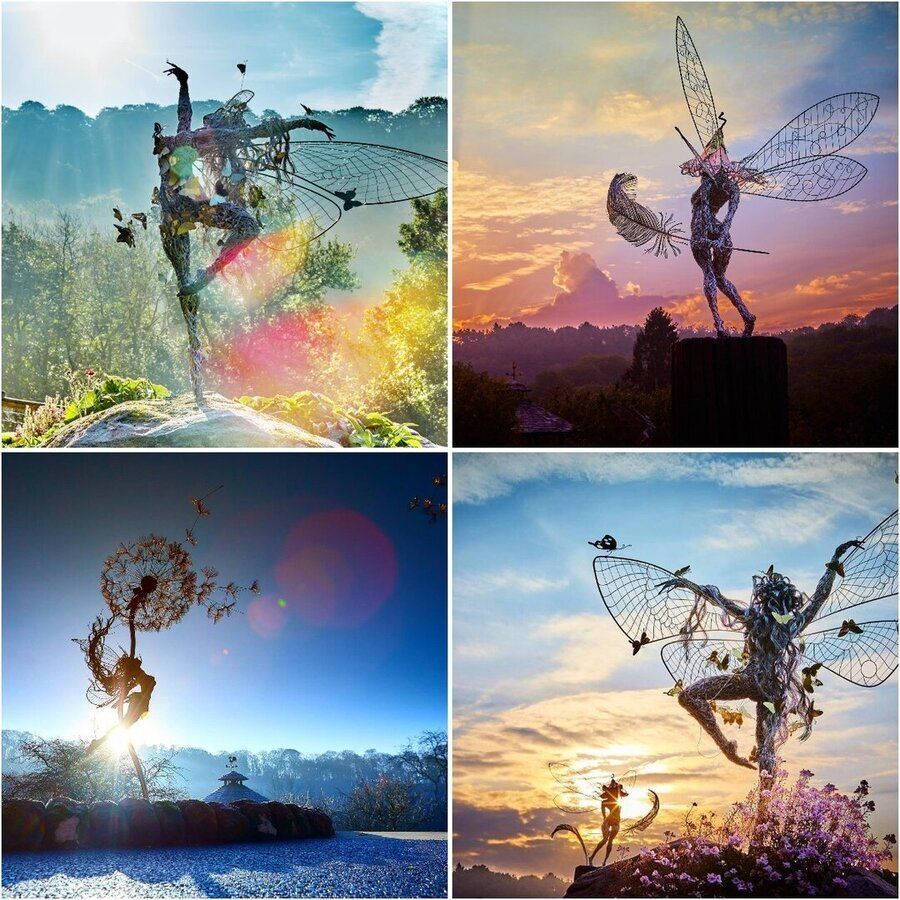 Enchanted Garden Decor | Handmade Metal Fairy Statue with Weatherproof Finish | Whimsical Outdoor Ornament for Magical Spaces