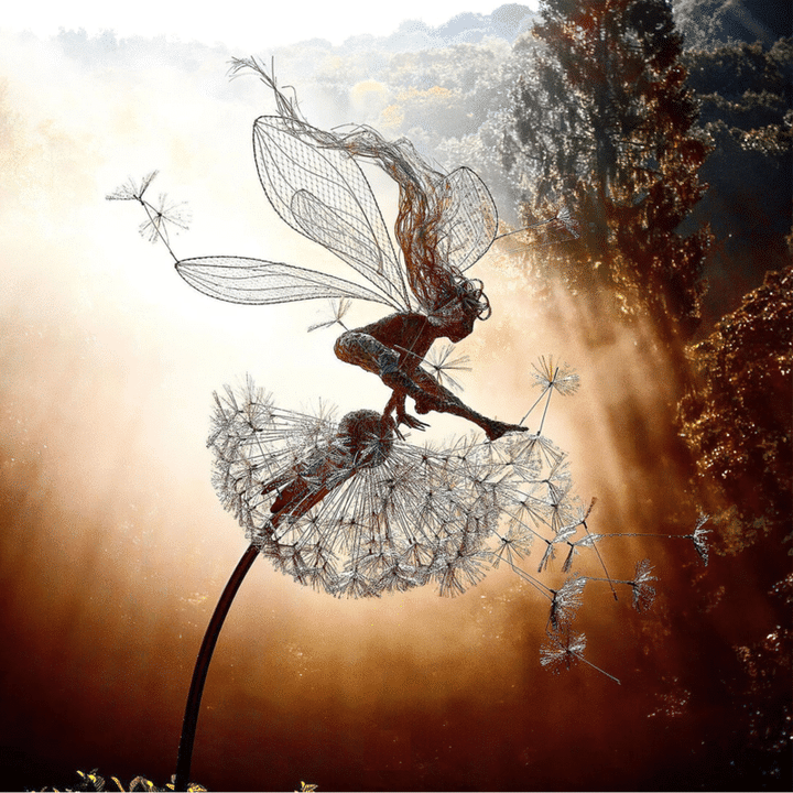 Enchanted Garden Decor | Handmade Metal Fairy Statue with Weatherproof Finish | Whimsical Outdoor Ornament for Magical Spaces