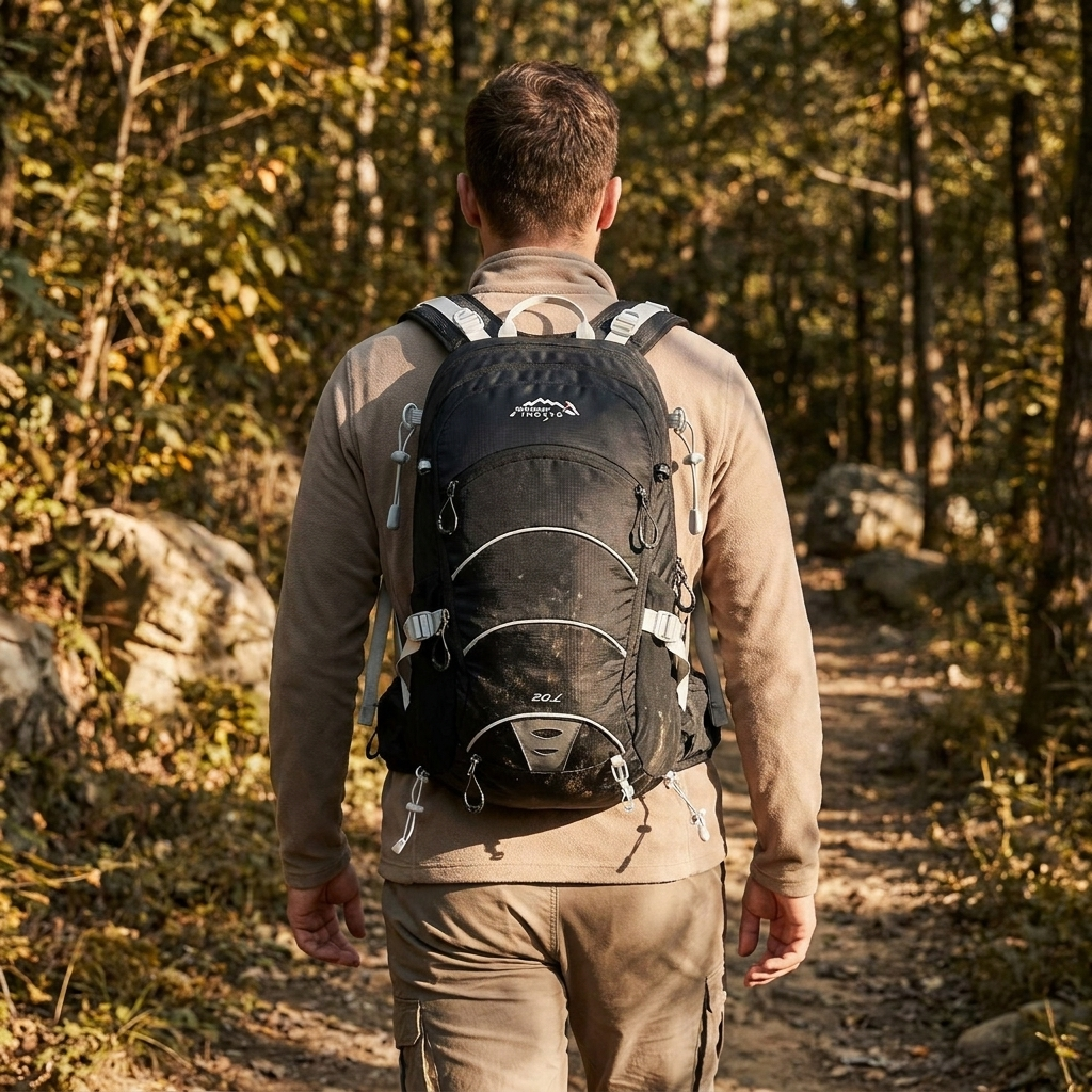 OutdoorPro 20L Waterproof Hiking Backpack — in use