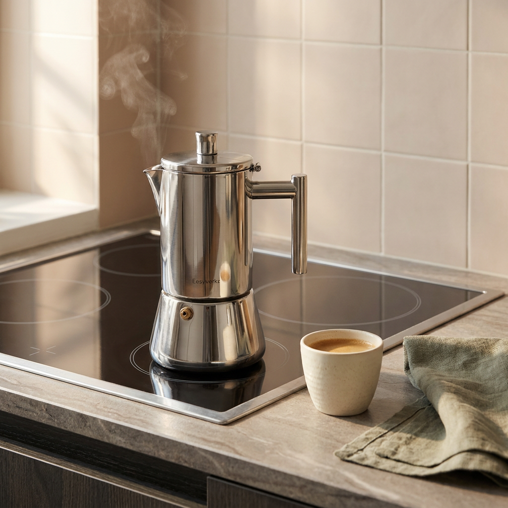 Italian Moka Pot — on kitchen stovetop