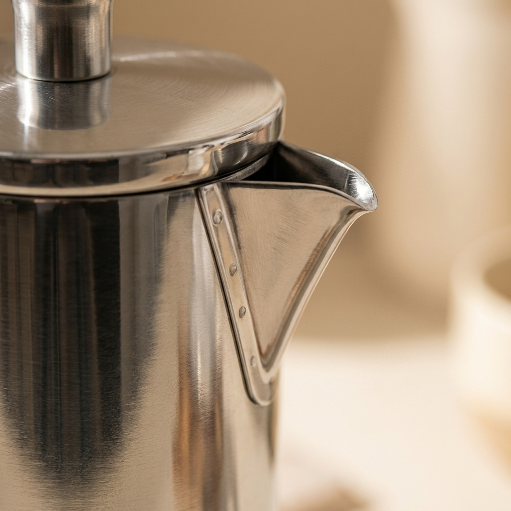 Italian Moka Pot — stainless steel close-up detail