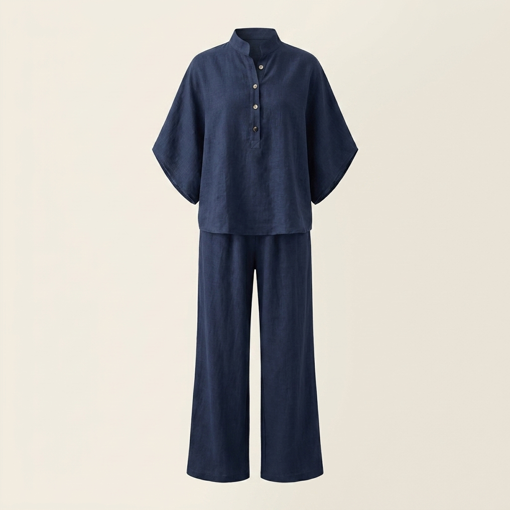 Linen Blend Two Piece Set — navy hero