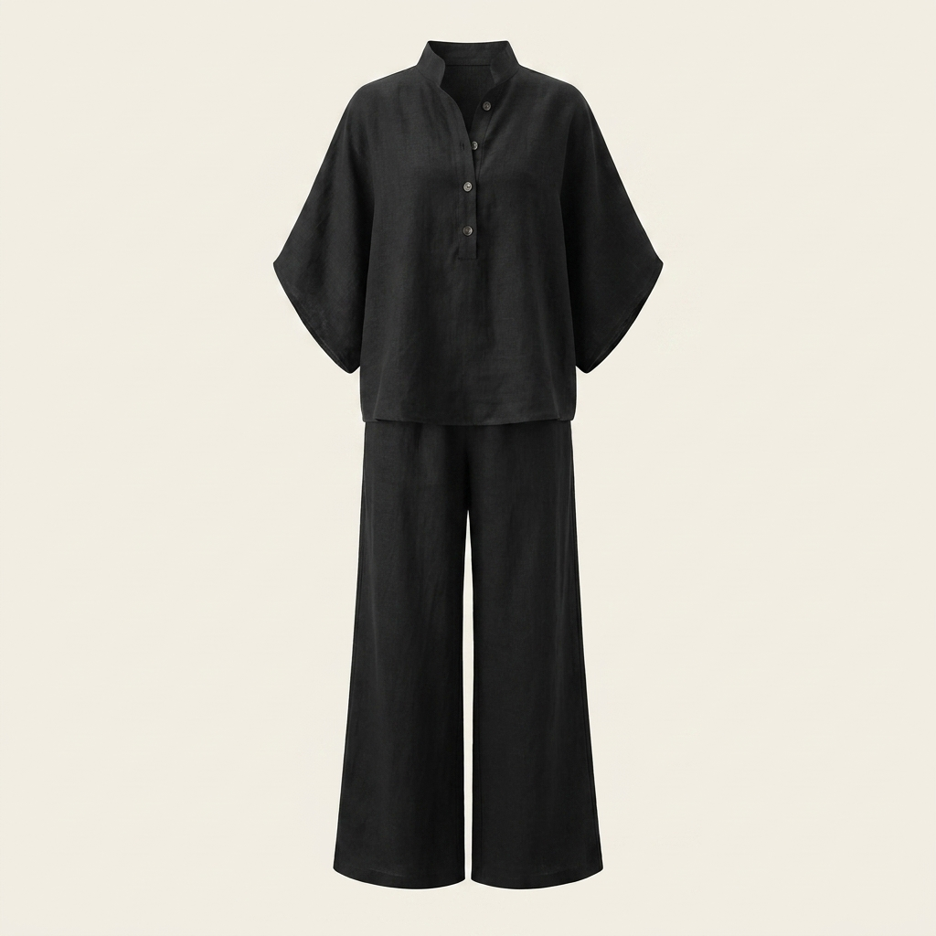 Linen Blend Two Piece Set — black hero
