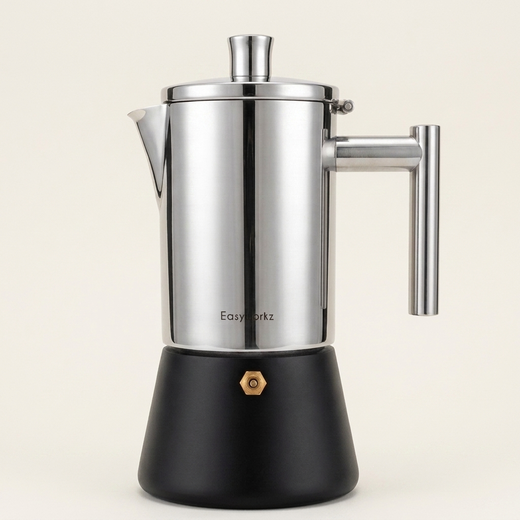 Italian Moka Pot — stainless steel with black hero
