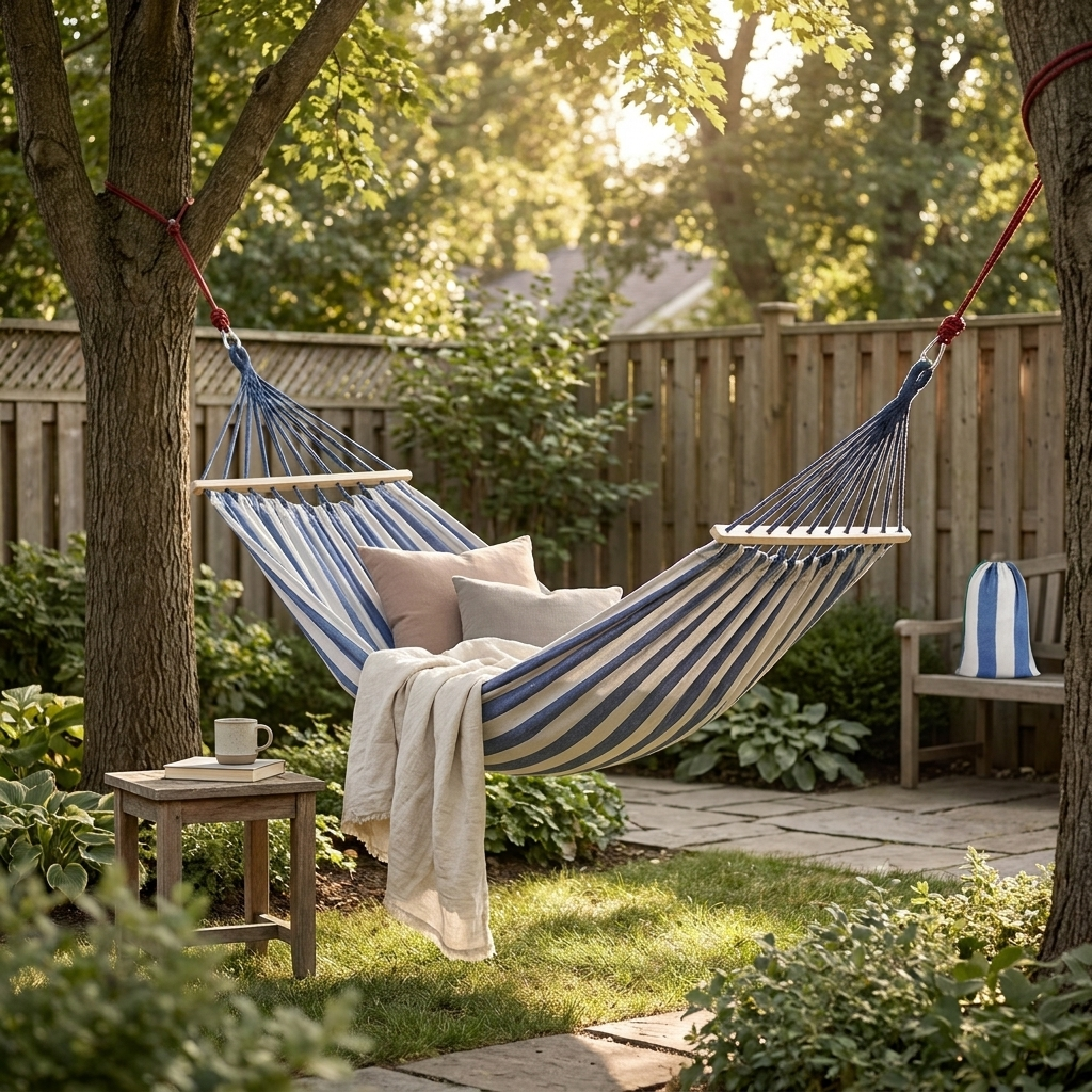 Outdoor Double Hammock — in garden