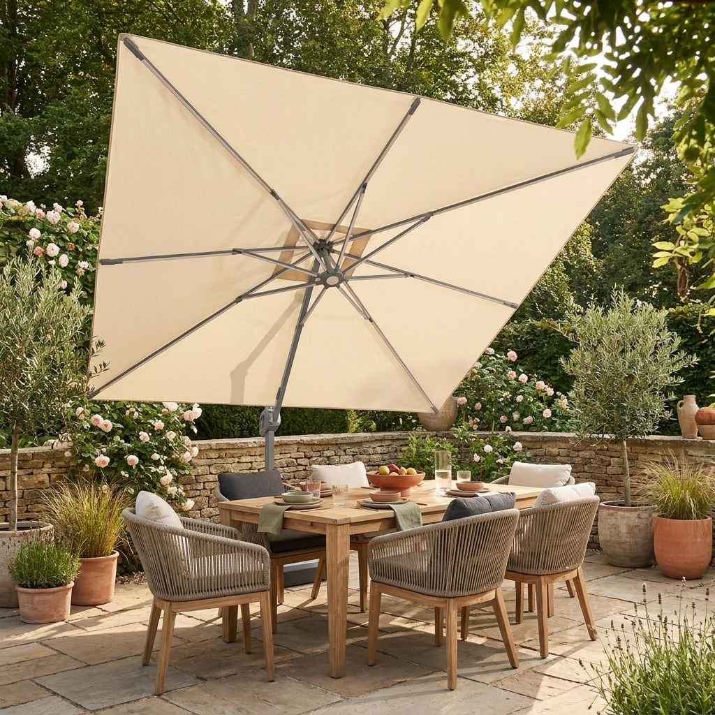 Cantilever LED Patio Umbrella — on patio