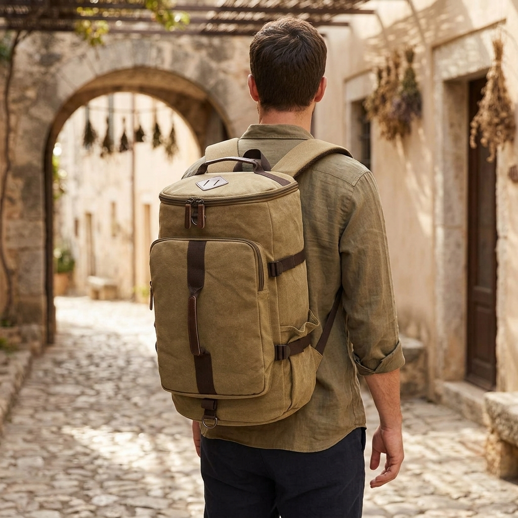 Canvas Duffle Bag — in use