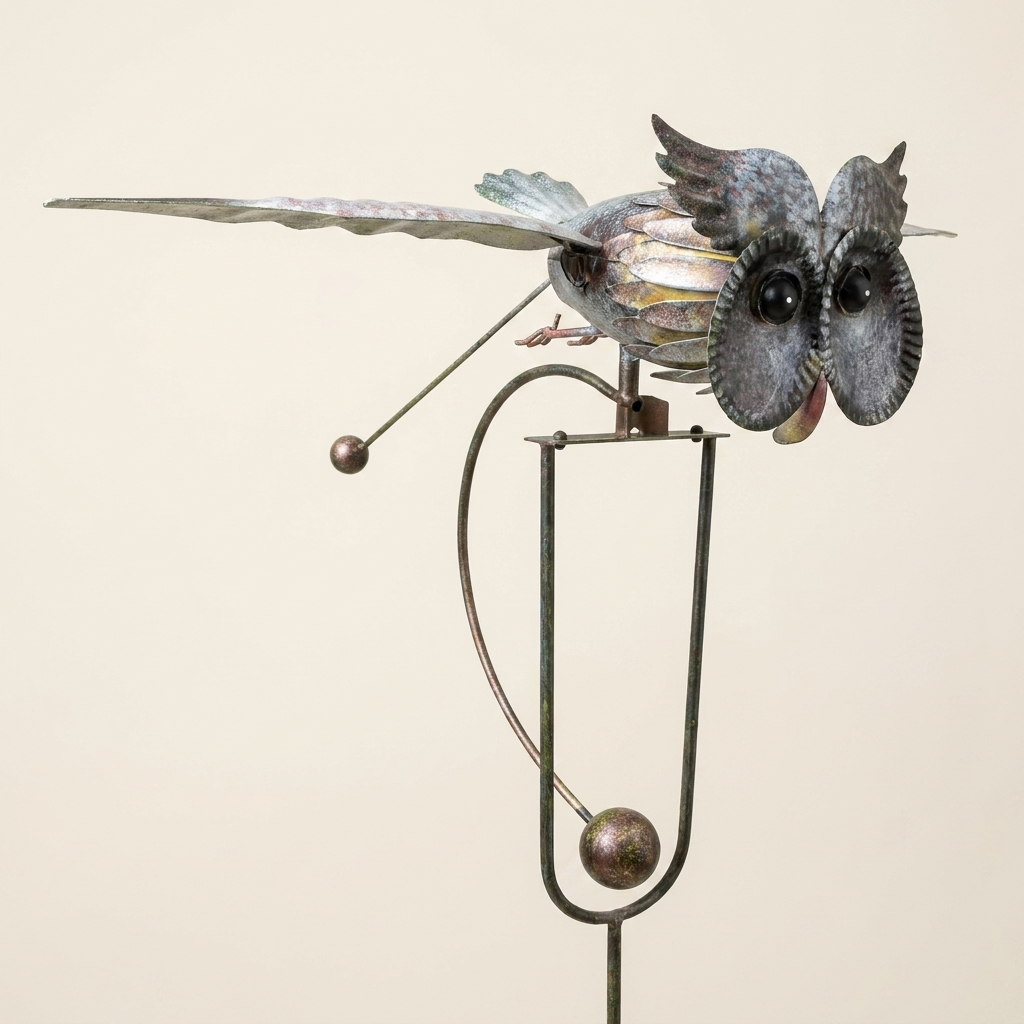 Metal Bird Spinner — Standing Owl design