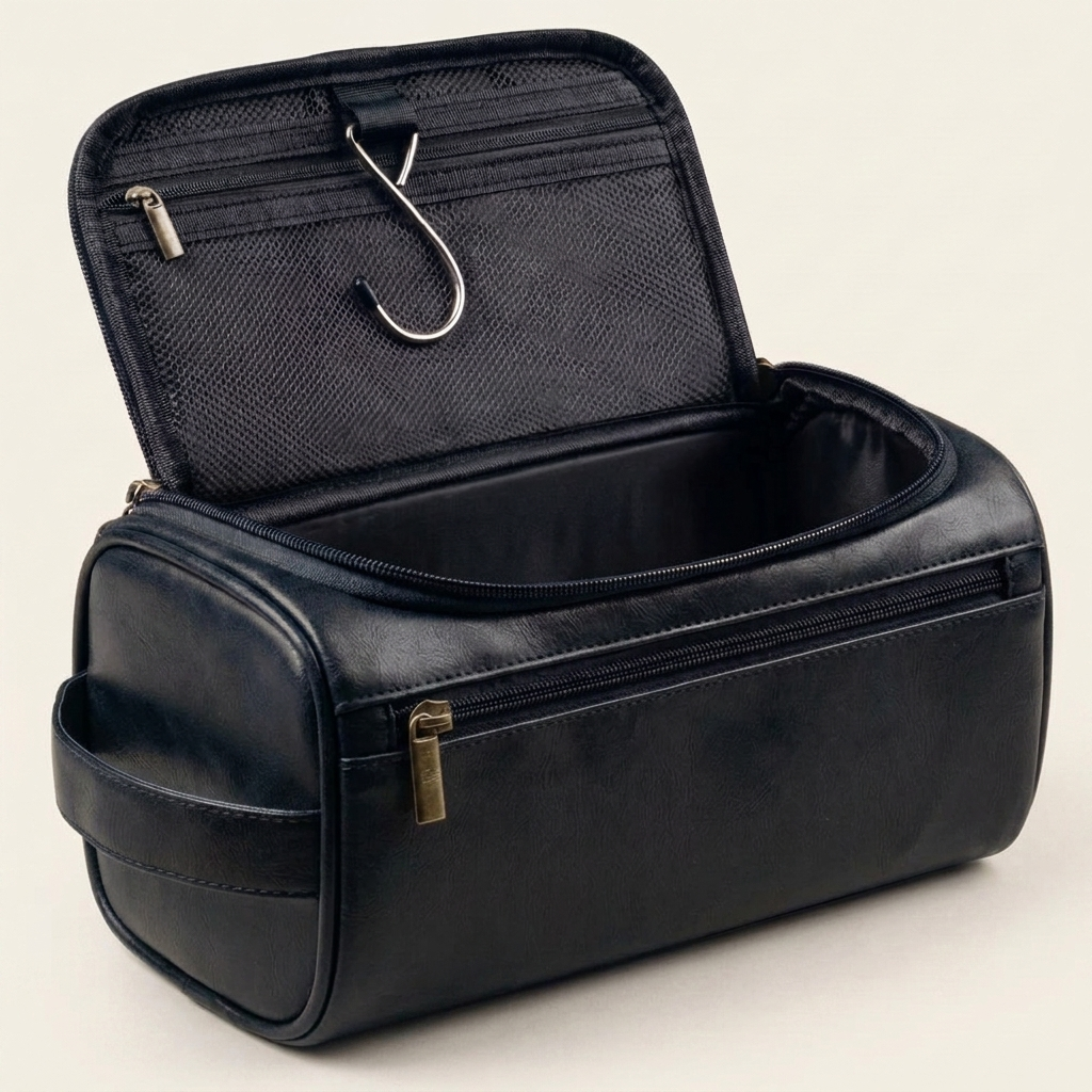 Leather Toiletry Bag — Black colourway