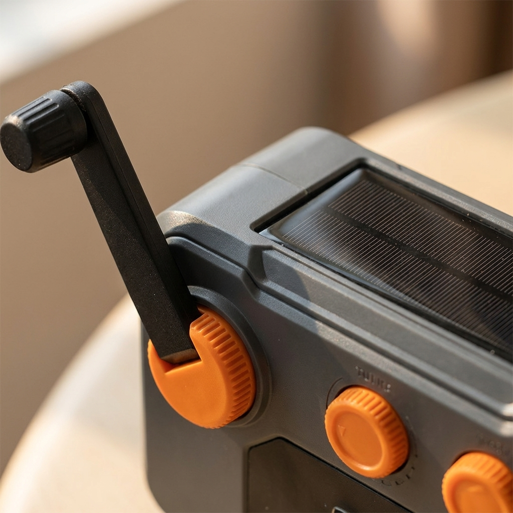 Emergency Radio — crank and dials detail