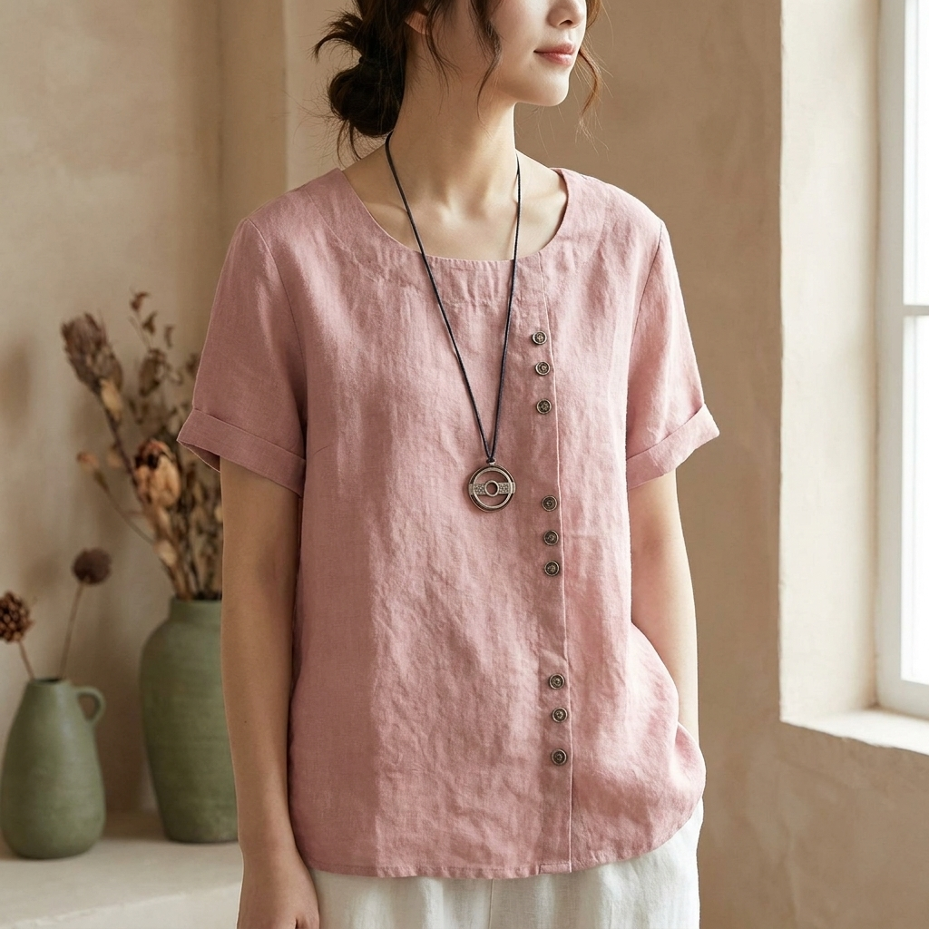 Linen Blouse — on model