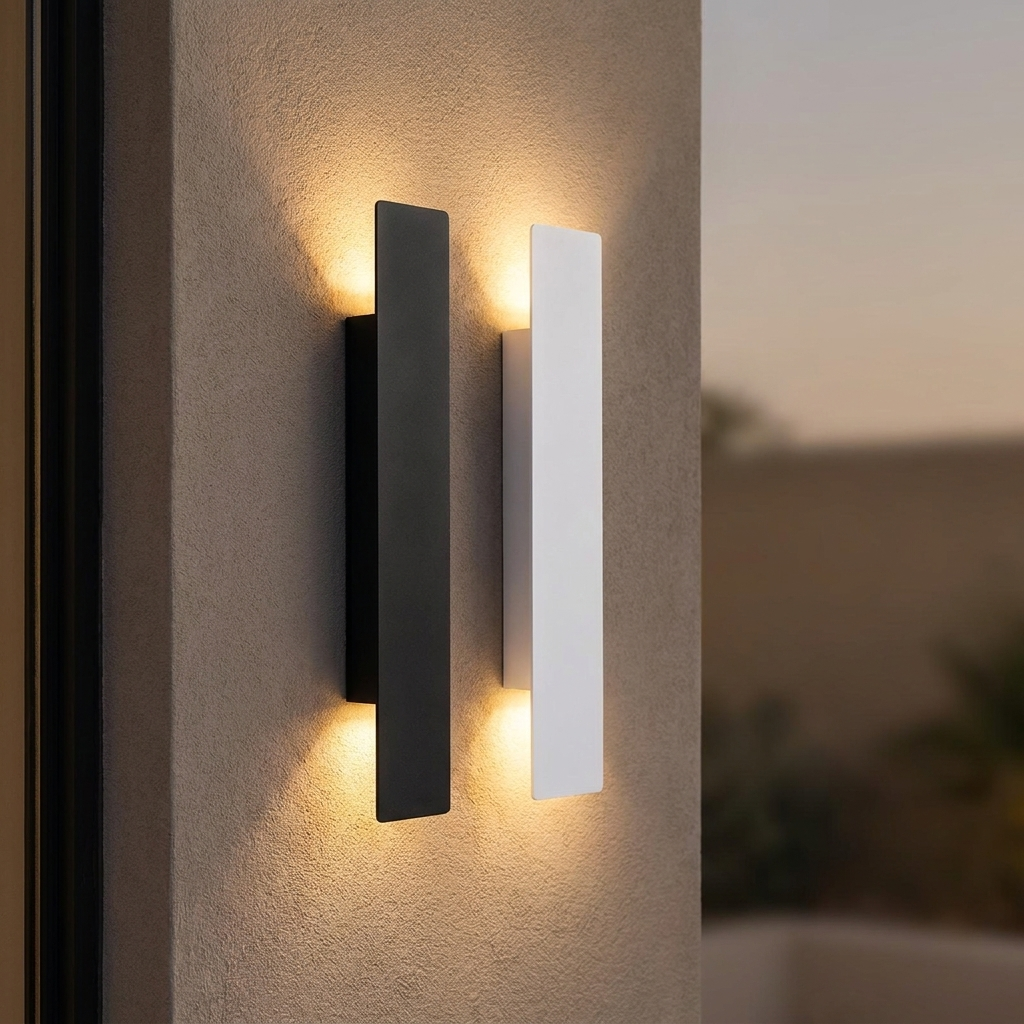 RainGuard Wall Light — lifestyle (white + black)