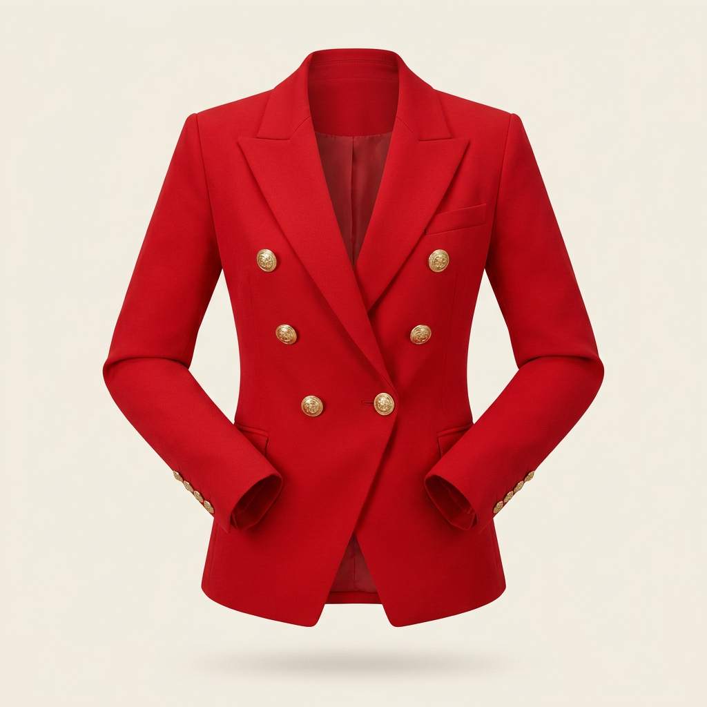 Kinumoti Double-Button Blazer — Red
