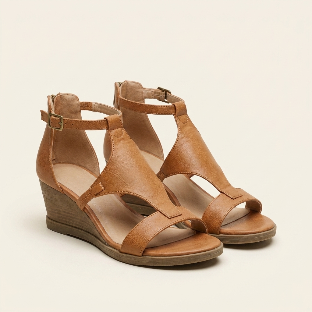 Kinumoti Comfort Wedge Sandals — Brown